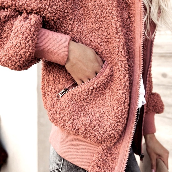 NWOT Teddy Inspired Relaxed Fit Sherpa Jacket in Terracotta Size Medium - Picture 3 of 11